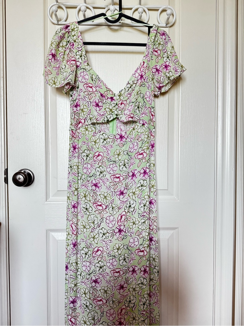 Zara Green Maxi Dress with Pink Floral Print